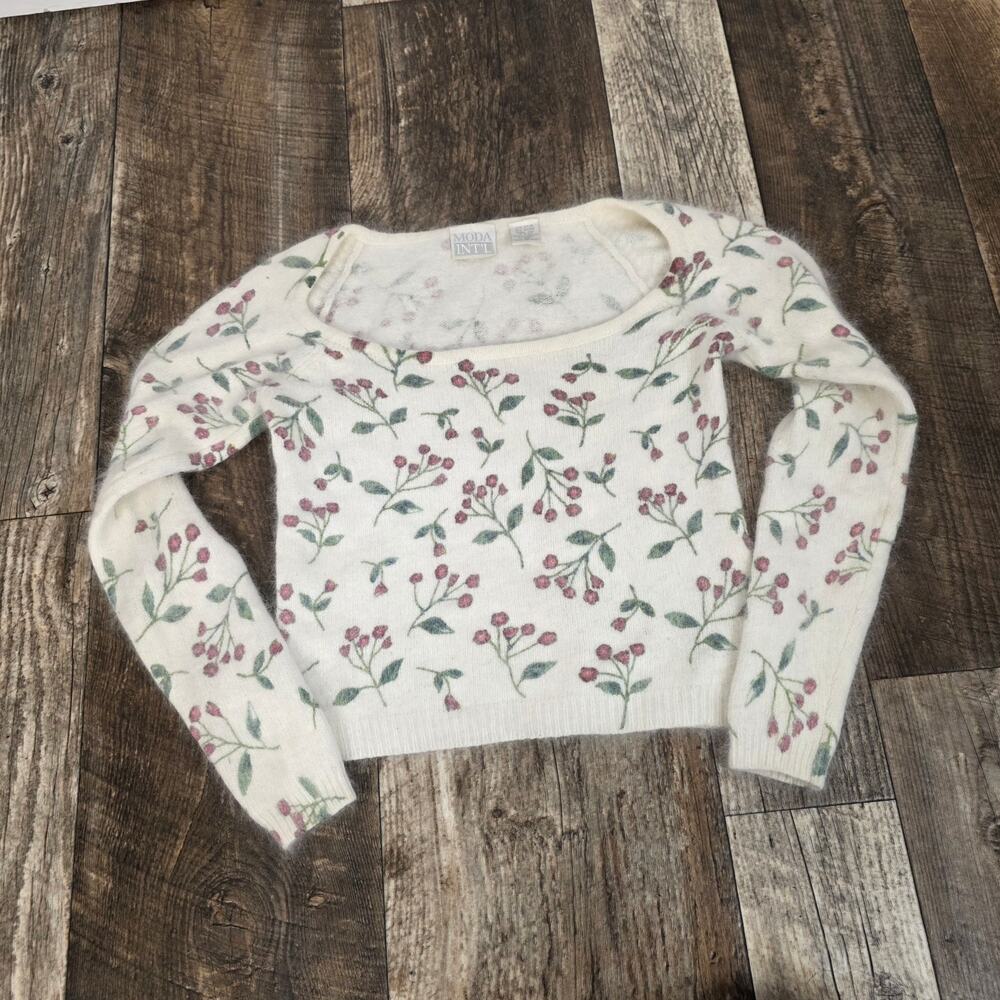 Vintage Moda Int'l Angora Floral Sweater Soft Girl Coquette Cottagecore XS - Picture 2 of 6